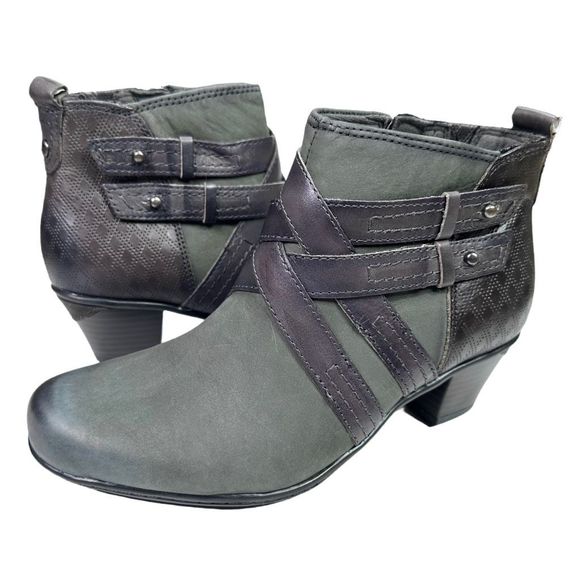 Earth Brands Footwear Multi-Strap Emerald Gray Leather Ankle Boots - Size 6 - Picture 4 of 10